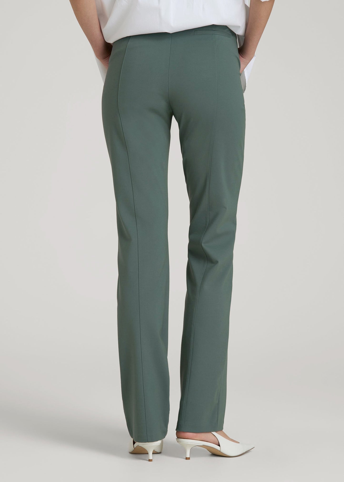 American Tall Women Freedom Flex Slim Straight Leg Dress Pants for Tall Women in Balsam Green