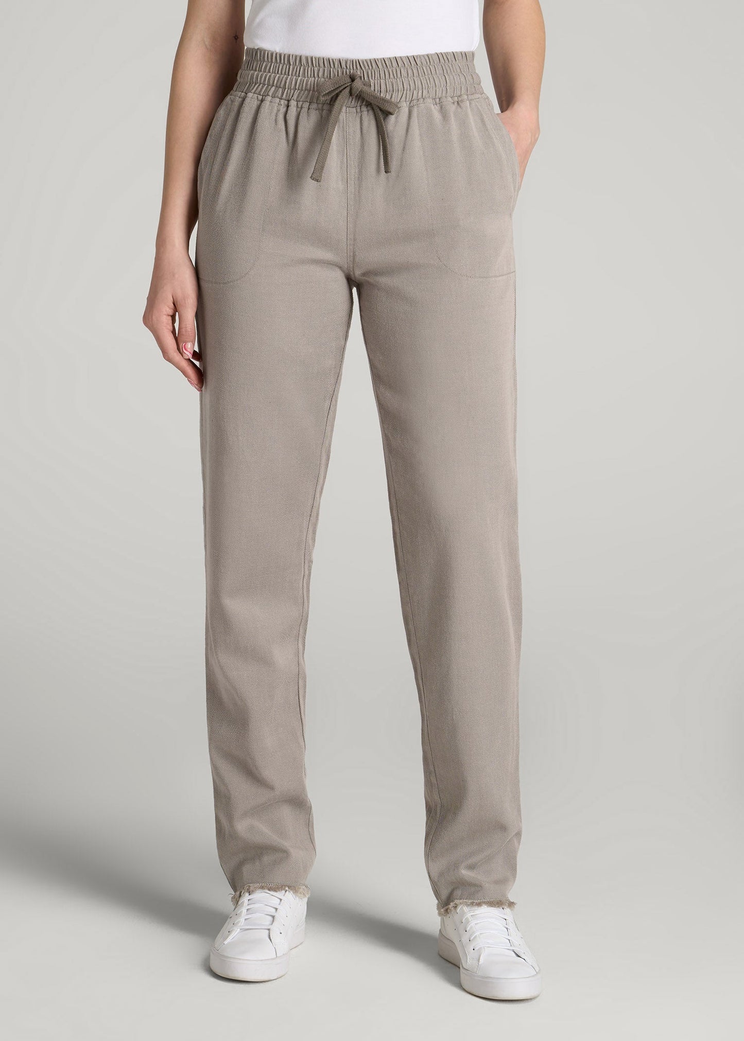 American Tall Women Patch Pocket Twill Pants for Tall Women in Taupe Grey