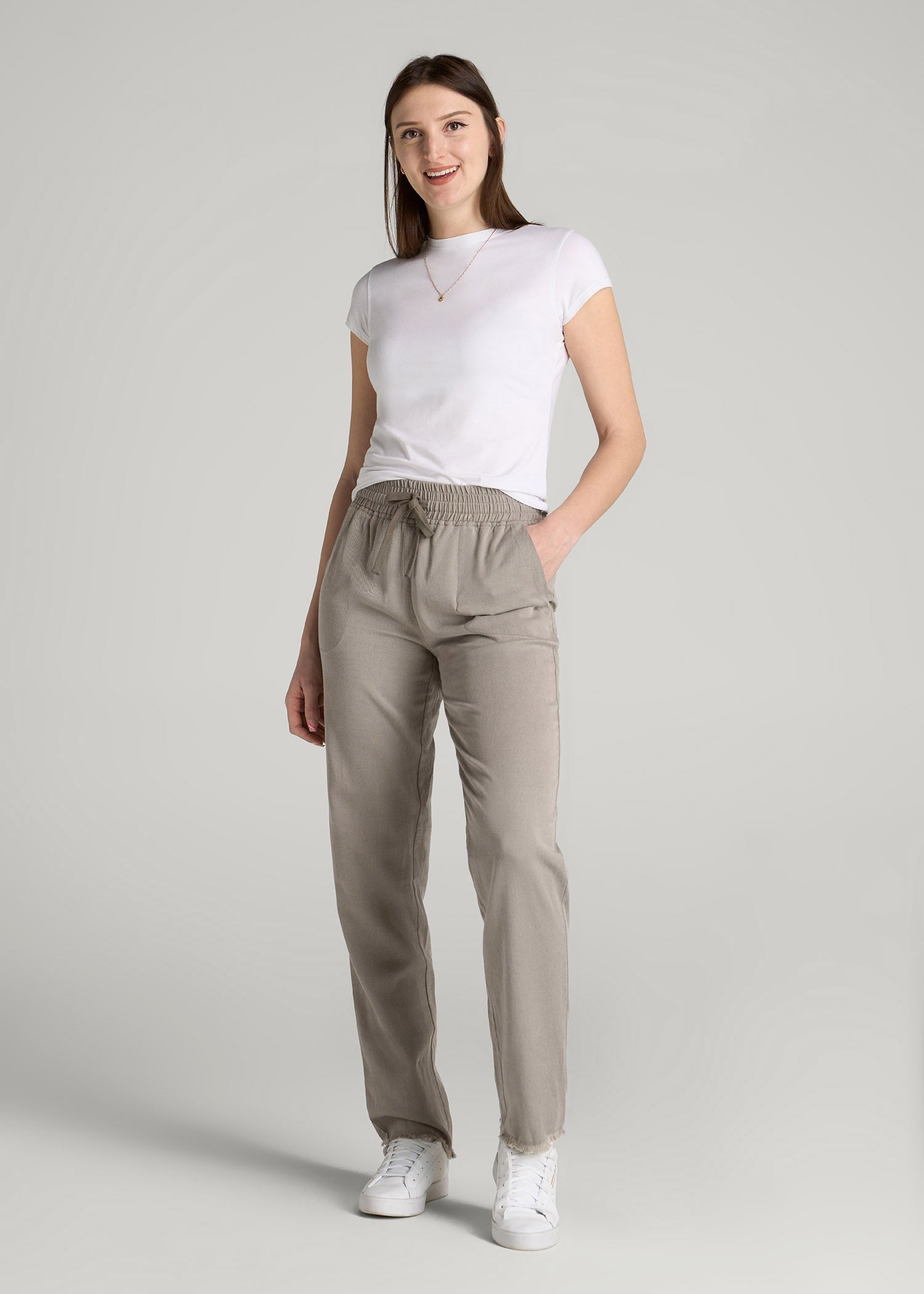 American Tall Women Patch Pocket Twill Pants for Tall Women in Taupe Grey