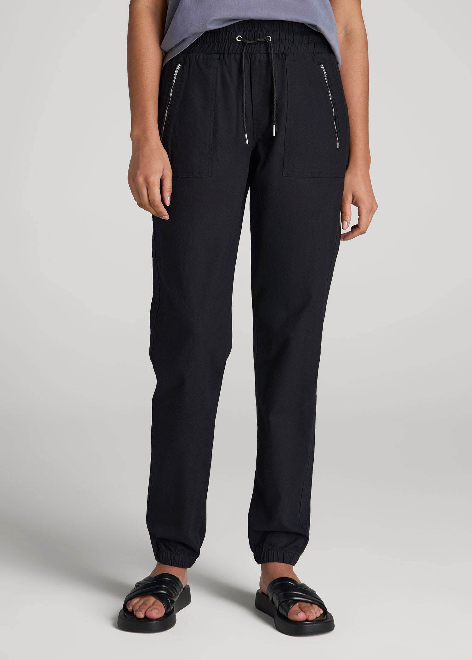 American Tall Women|Men Pull-On Linen Joggers for Tall Women in Black