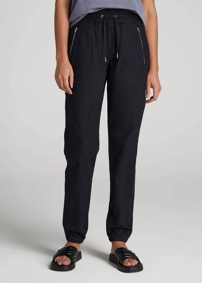 American Tall Women|Men Pull-On Linen Joggers for Tall Women in Black