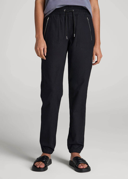 American Tall Women|Men Pull-On Linen Joggers for Tall Women in Black