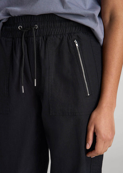 American Tall Women|Men Pull-On Linen Joggers for Tall Women in Black