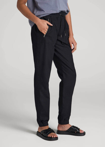 American Tall Women|Men Pull-On Linen Joggers for Tall Women in Black