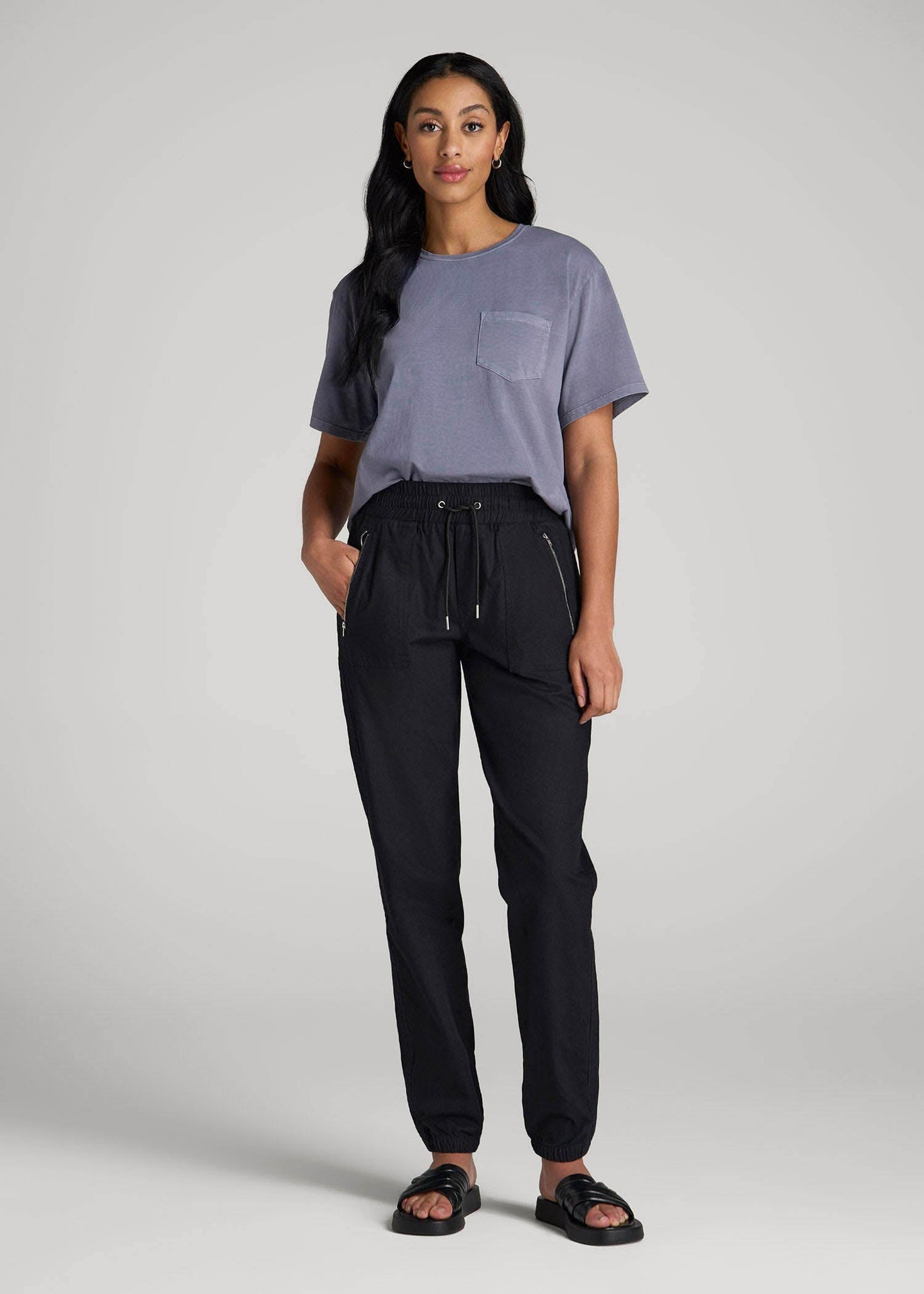 American Tall Women|Men Pull-On Linen Joggers for Tall Women in Black