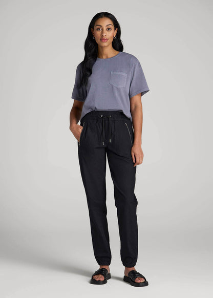 American Tall Women|Men Pull-On Linen Joggers for Tall Women in Black