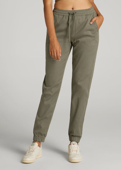American Tall Women|Men Twill Jogger Pants for Tall Women in Olive