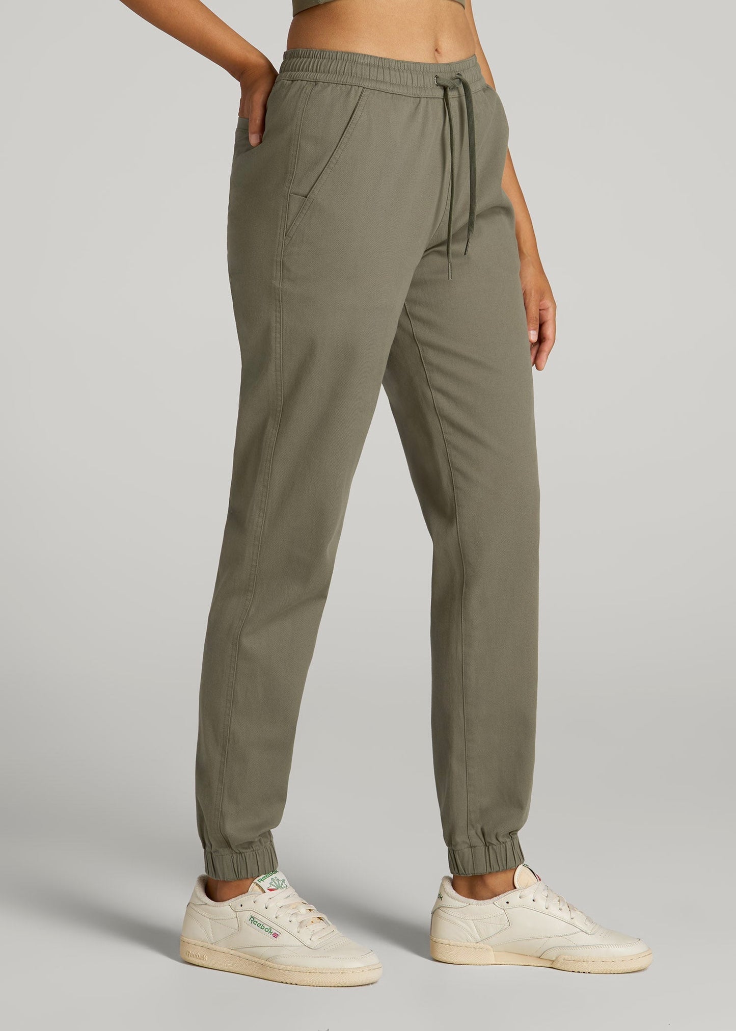 American Tall Women|Men Twill Jogger Pants for Tall Women in Olive