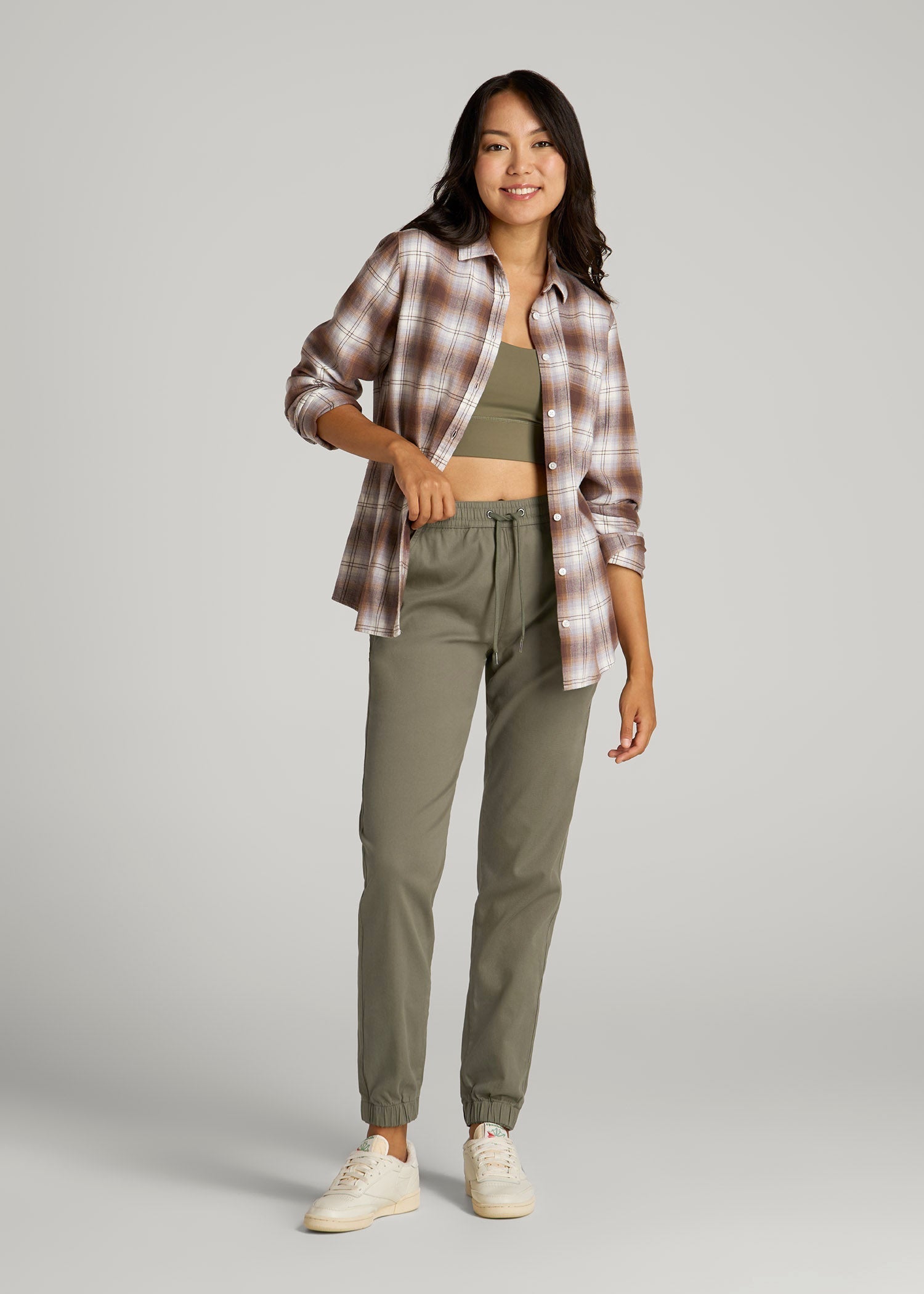 American Tall Women|Men Twill Jogger Pants for Tall Women in Olive