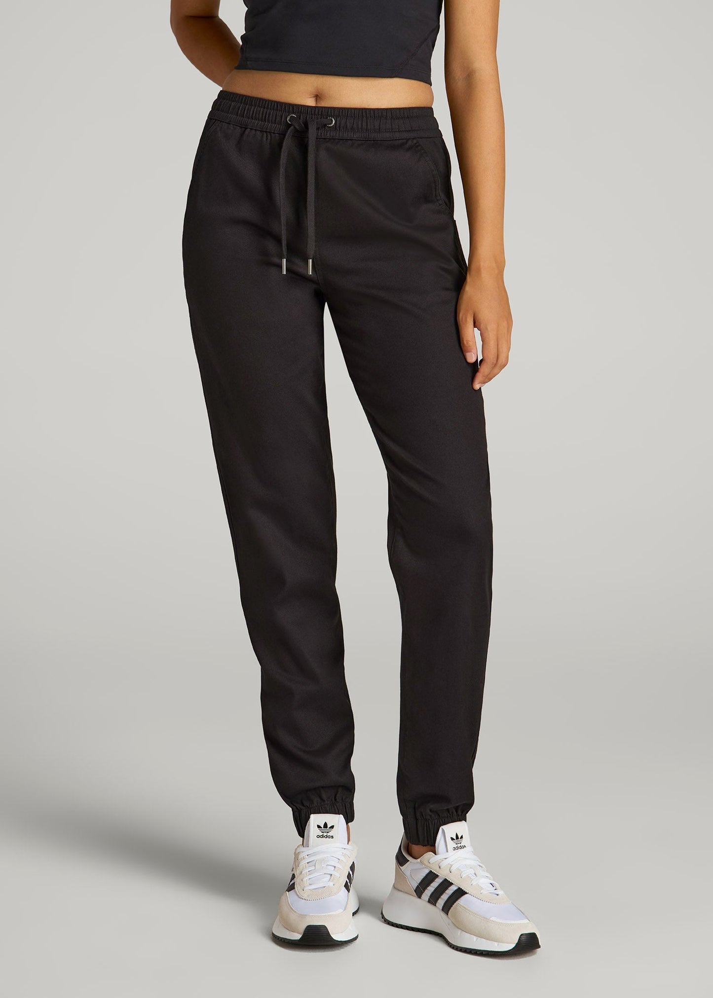American Tall Women|Men Twill Jogger Pants for Tall Women in Black