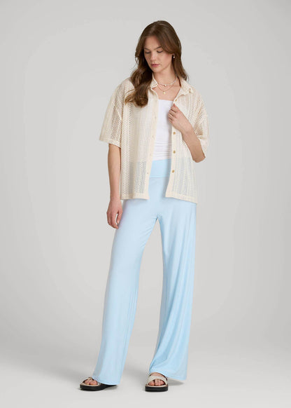 American Tall Women|Men Pull-On Breezy Wide Leg Pants for Tall Women in Ice Blue