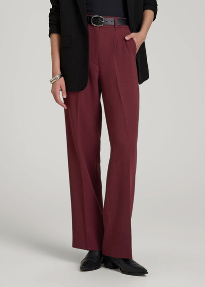 American Tall Women Wide Leg Pleated Dress Pants 2.0 for Tall Women in Tawny Port