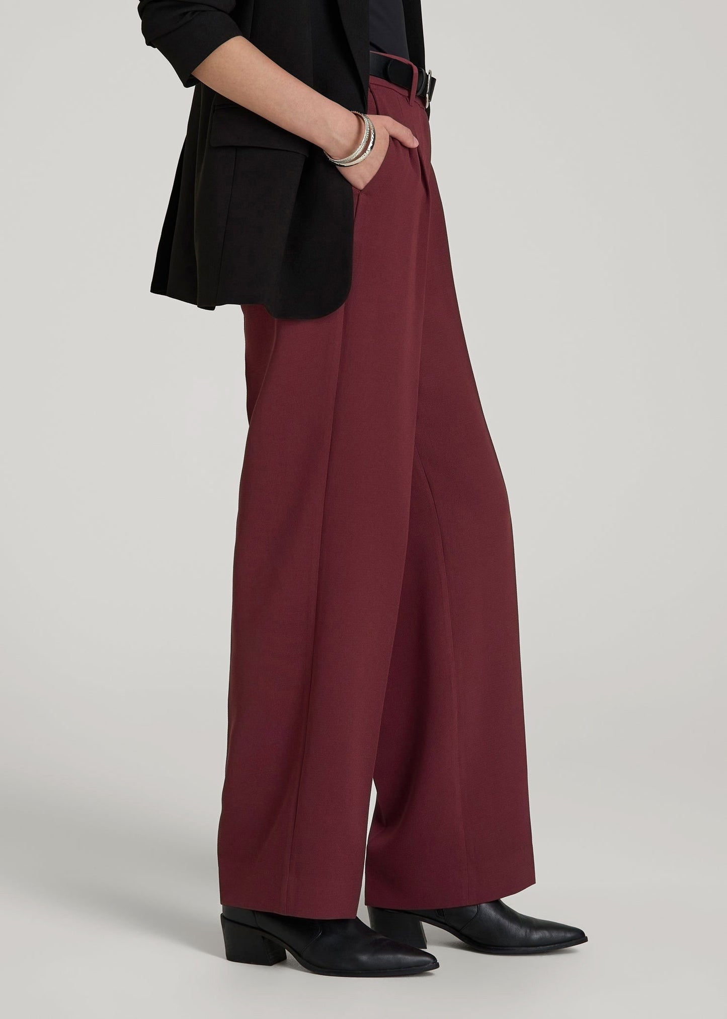 American Tall Women Wide Leg Pleated Dress Pants 2.0 for Tall Women in Tawny Port