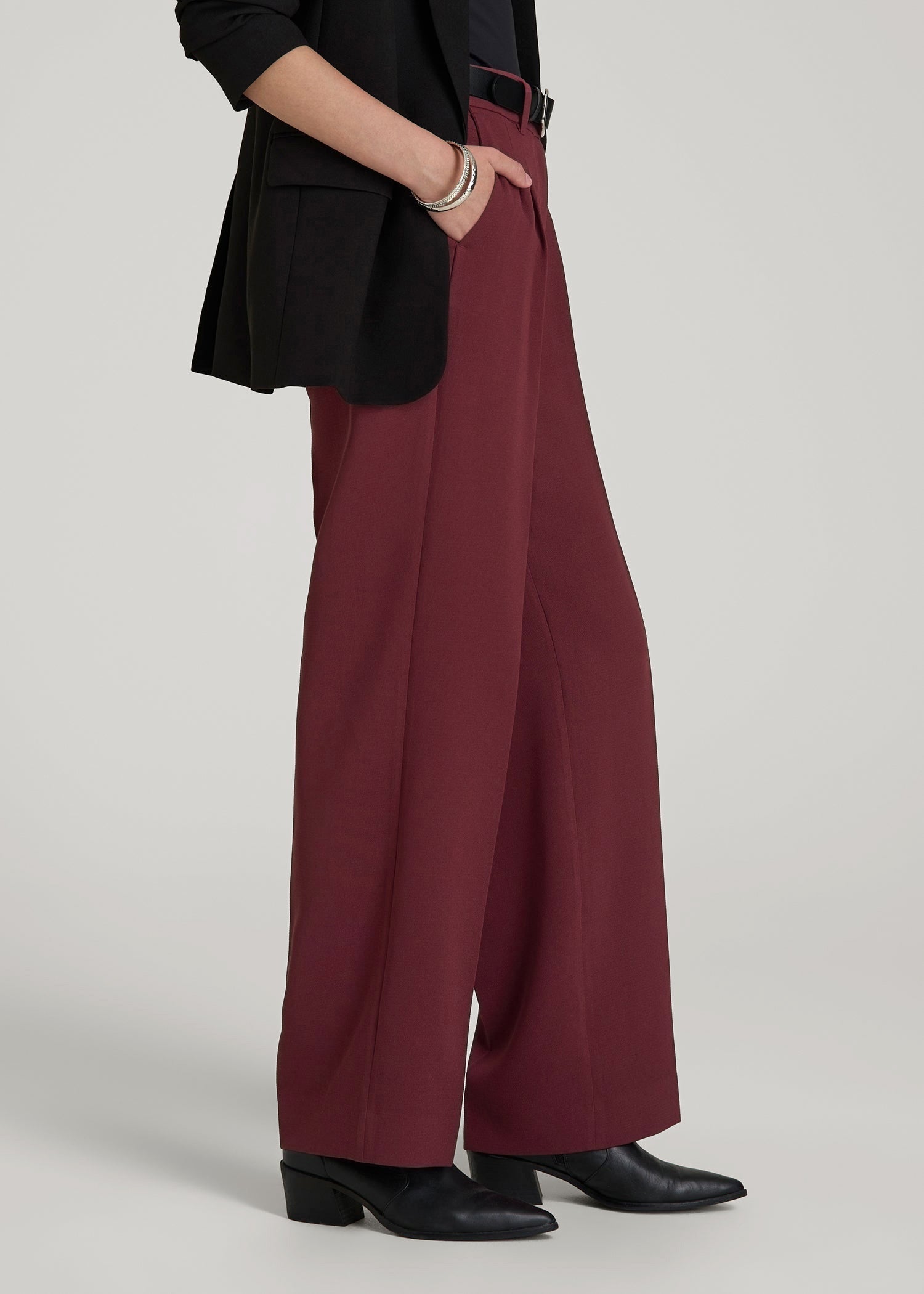American Tall Women Wide Leg Pleated Dress Pants 2.0 for Tall Women in Tawny Port