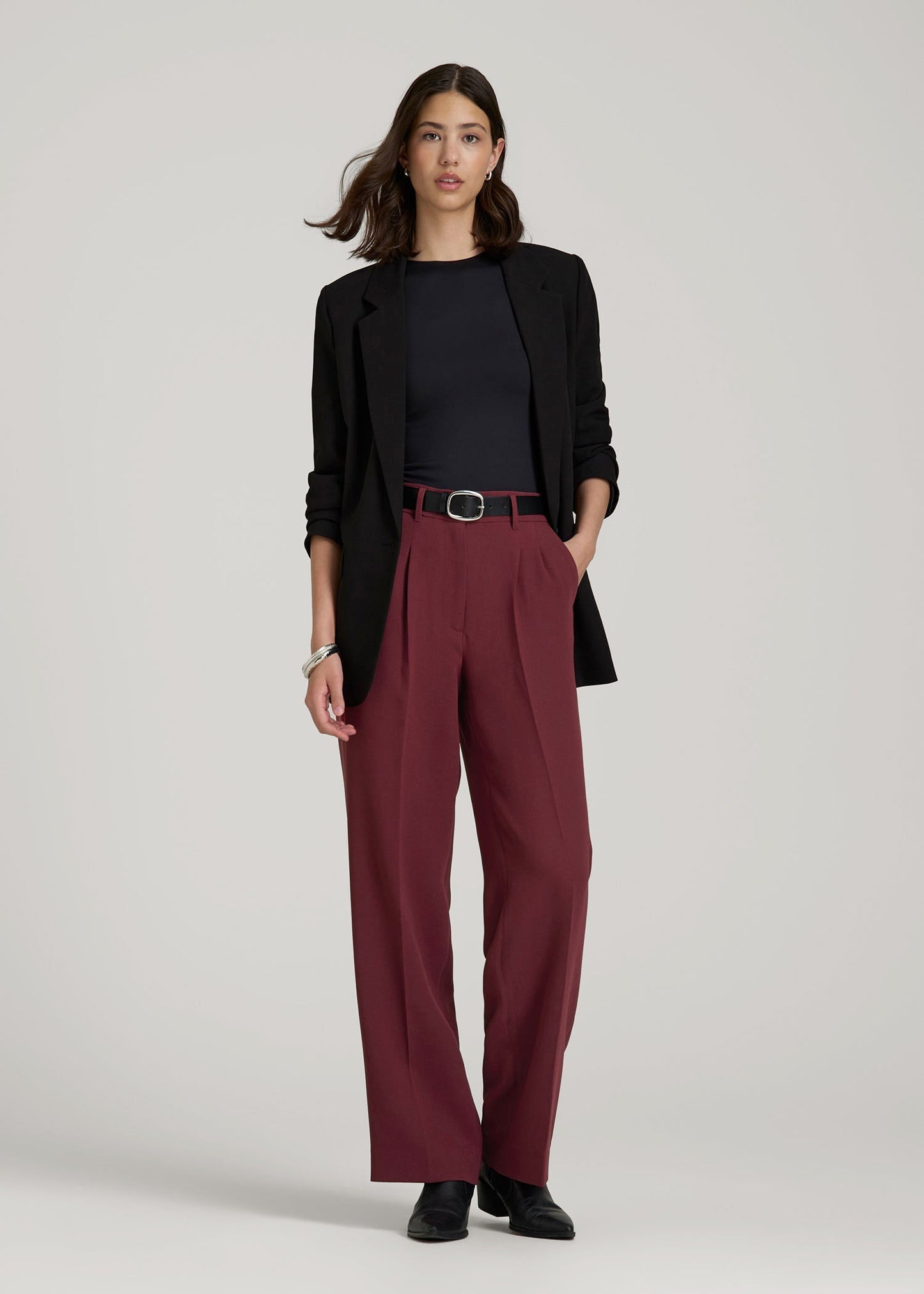 American Tall Women Wide Leg Pleated Dress Pants 2.0 for Tall Women in Tawny Port