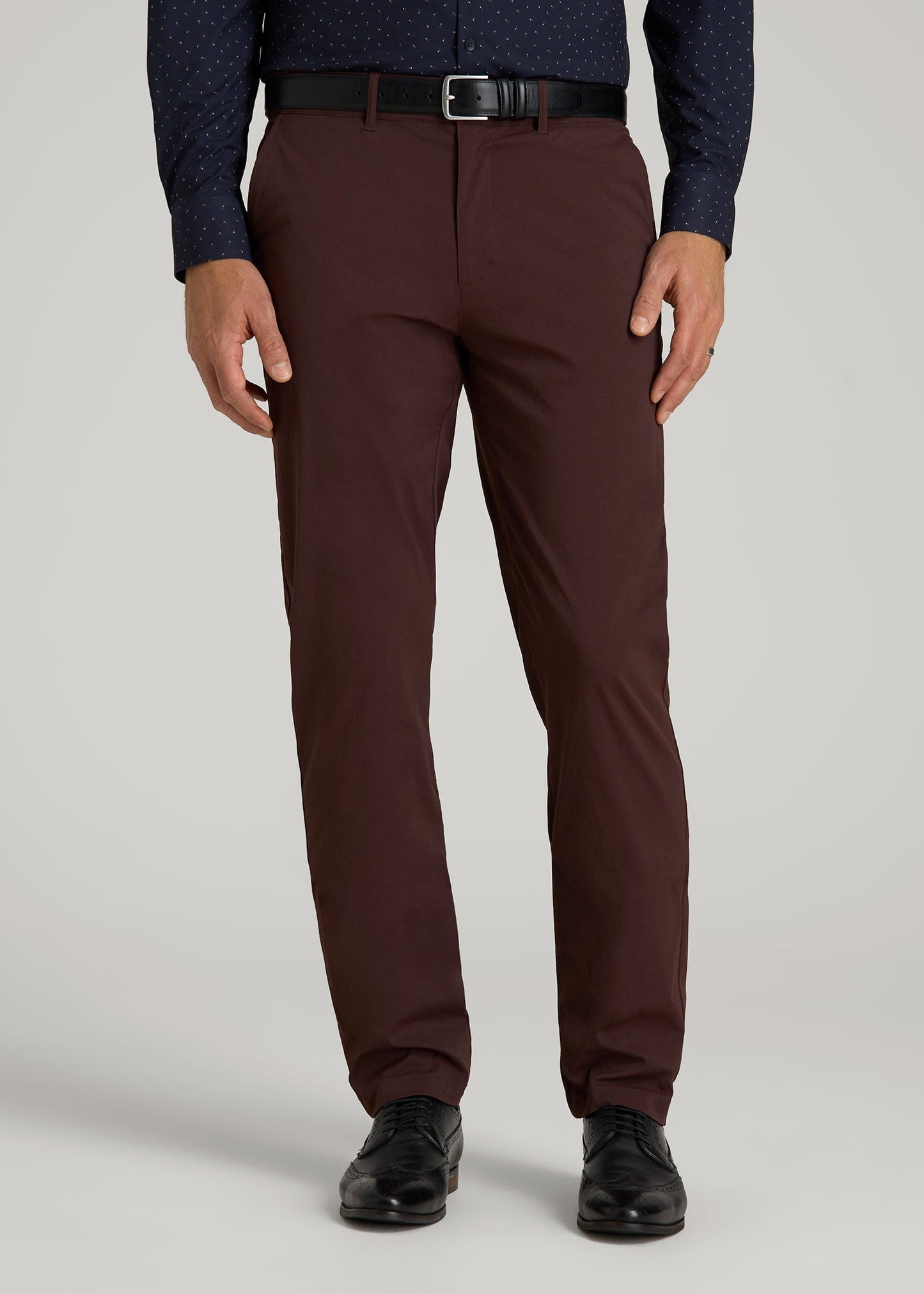 American Tall Men TAPERED FIT Traveler Chino Pants for Tall Men in Oxblood