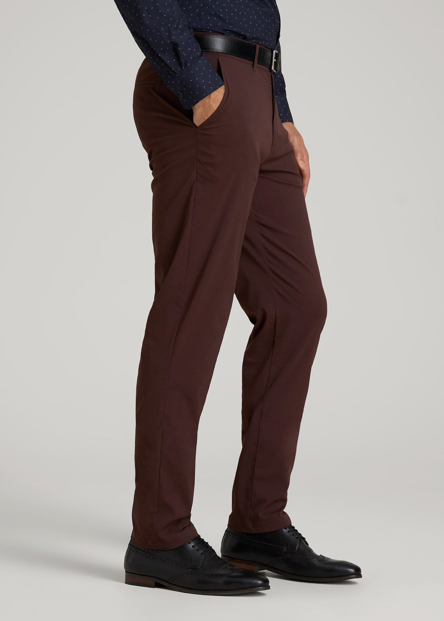 American Tall Men TAPERED FIT Traveler Chino Pants for Tall Men in Oxblood
