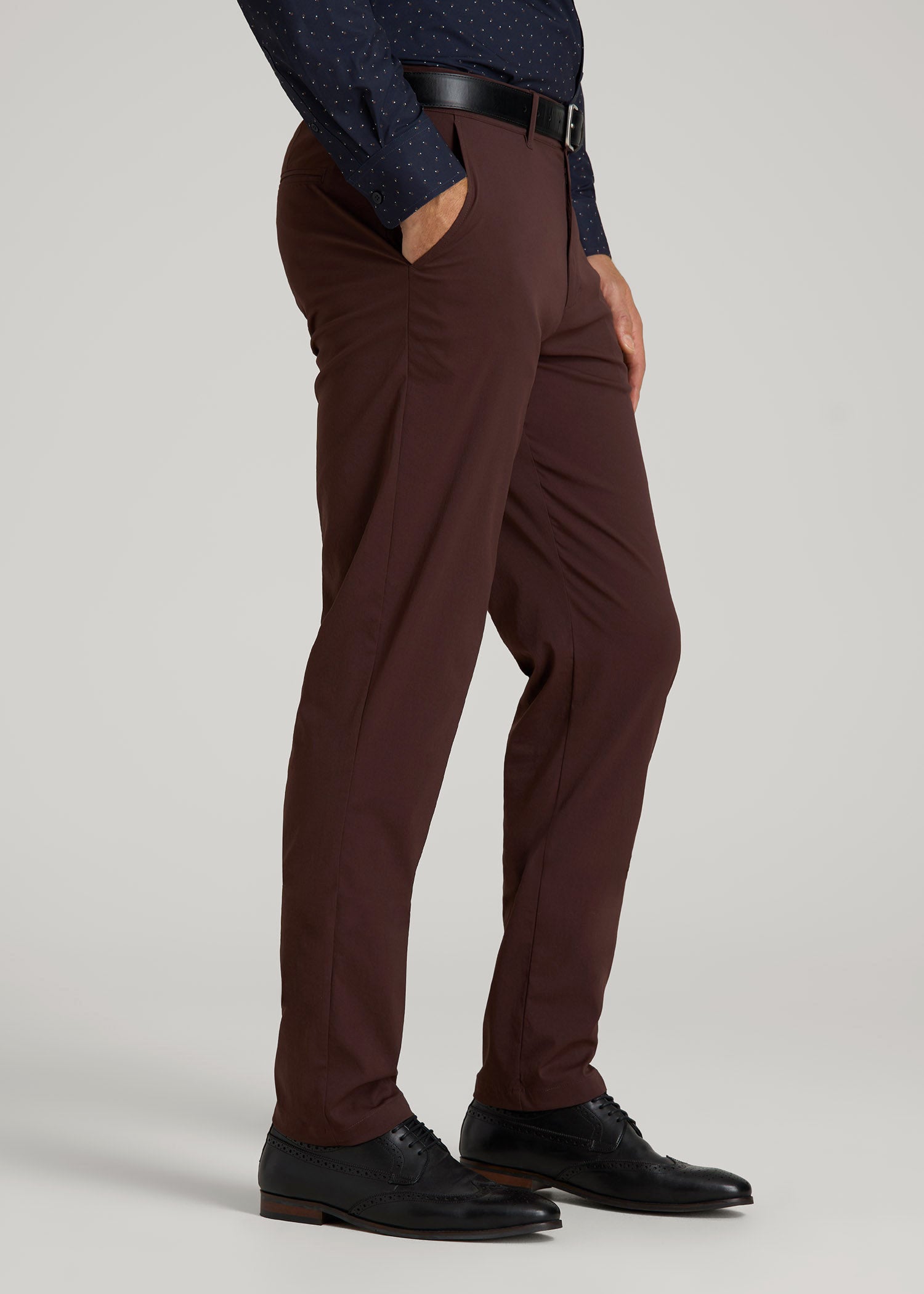 American Tall Men TAPERED FIT Traveler Chino Pants for Tall Men in Oxblood