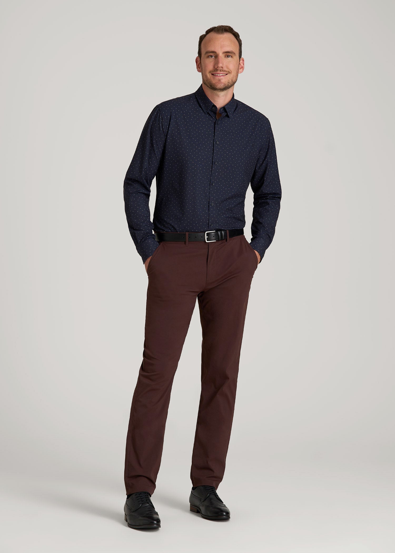 American Tall Men TAPERED FIT Traveler Chino Pants for Tall Men in Oxblood