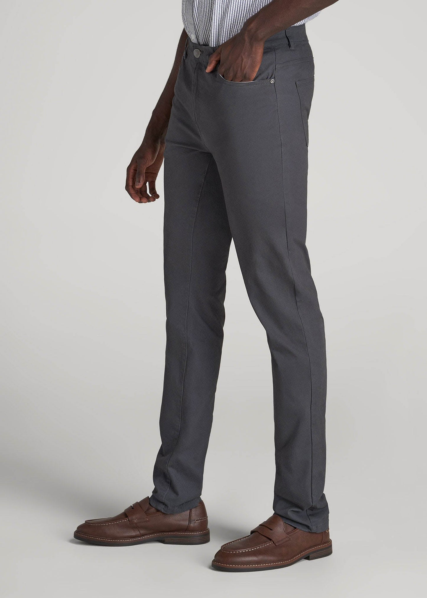American Tall Men Dylan Slim Fit Five-Pocket Pants For Tall Men in Iron Grey