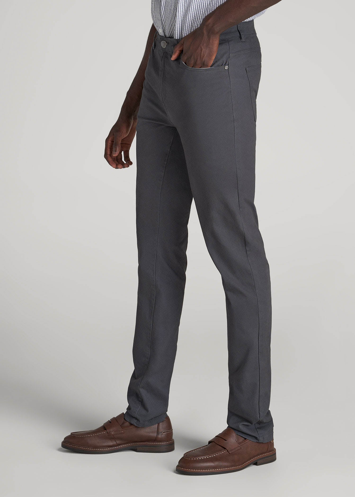American Tall Men Dylan Slim Fit Five-Pocket Pants For Tall Men in Iron Grey