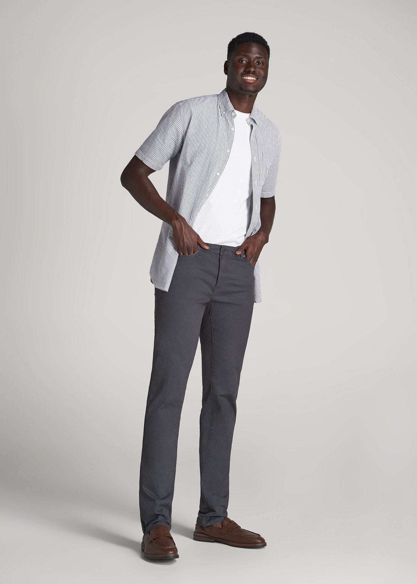 American Tall Men Dylan Slim Fit Five-Pocket Pants For Tall Men in Iron Grey