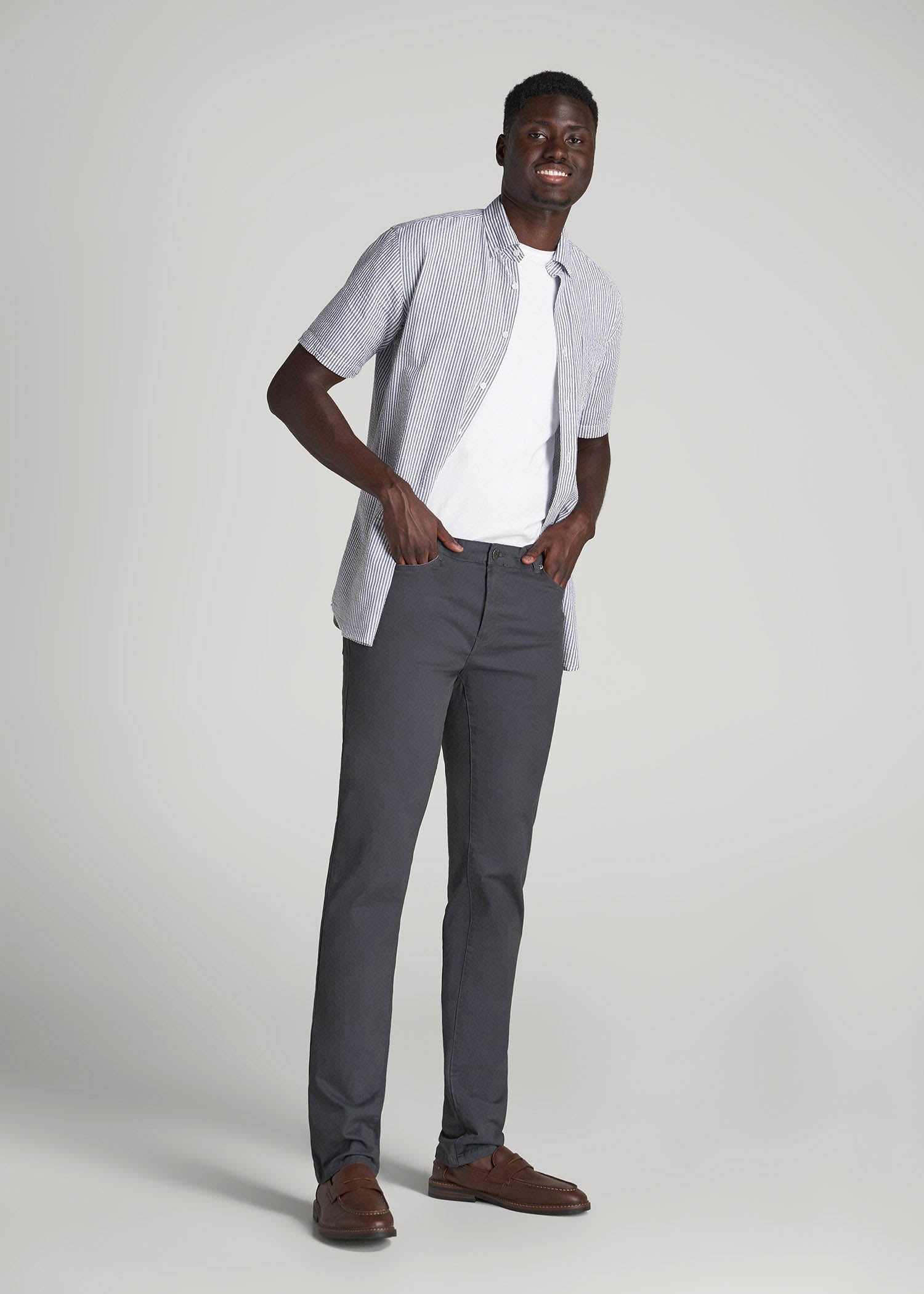 American Tall Men Dylan Slim Fit Five-Pocket Pants For Tall Men in Iron Grey