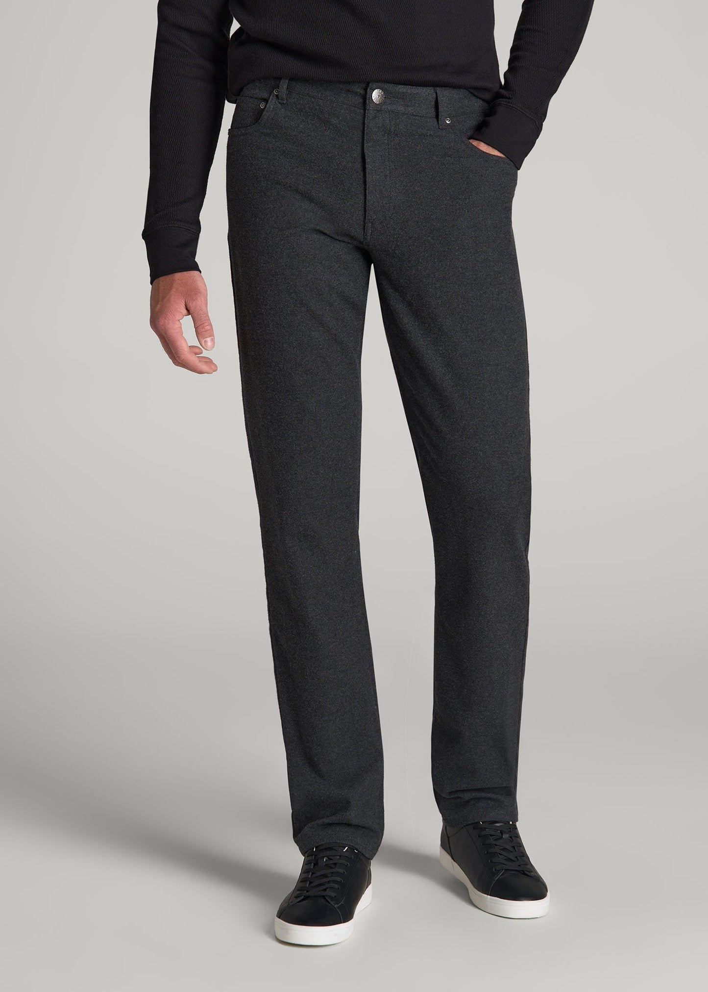 American Tall Men TAPERED-FIT Stretch Flannel 5 Pocket Pants for Tall Men in Storm Grey Mix