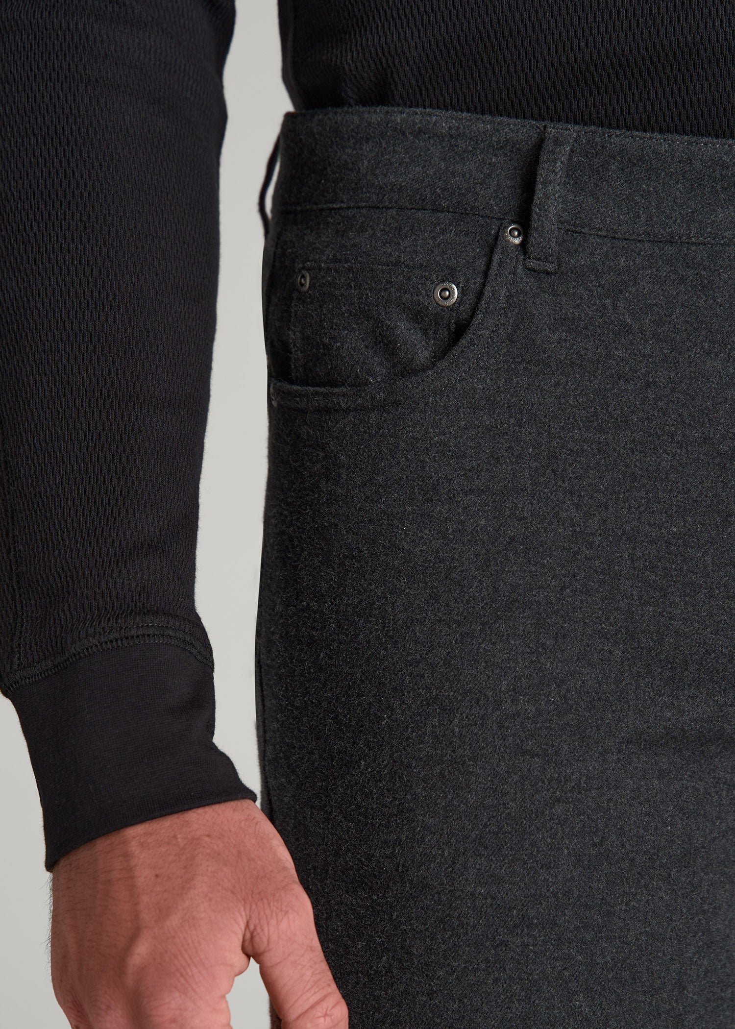 American Tall Men TAPERED-FIT Stretch Flannel 5 Pocket Pants for Tall Men in Storm Grey Mix