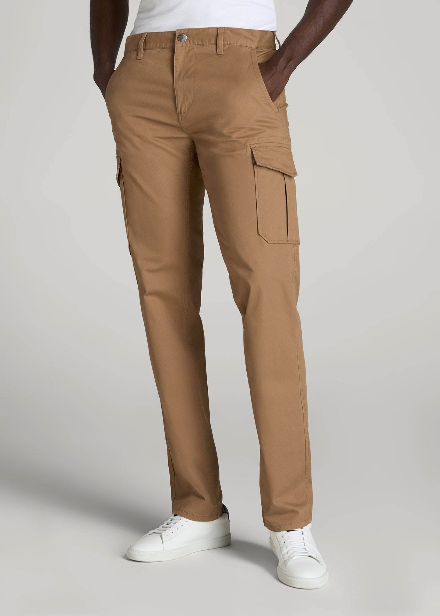 American Tall Men Stretch Twill SLIM-FIT Cargo Pants for Tall Men in Russet Brown