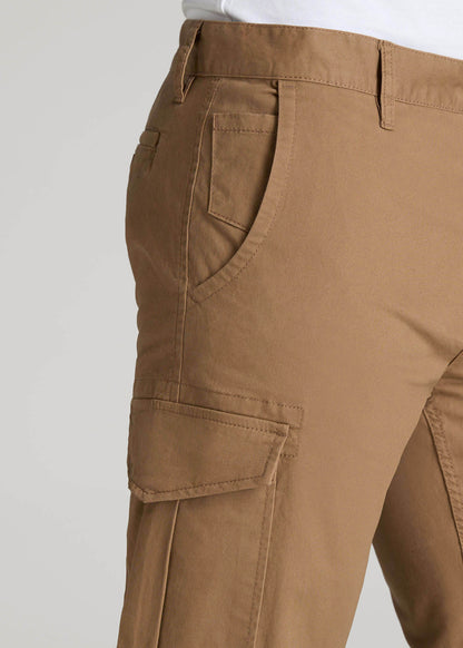 American Tall Men Stretch Twill SLIM-FIT Cargo Pants for Tall Men in Russet Brown