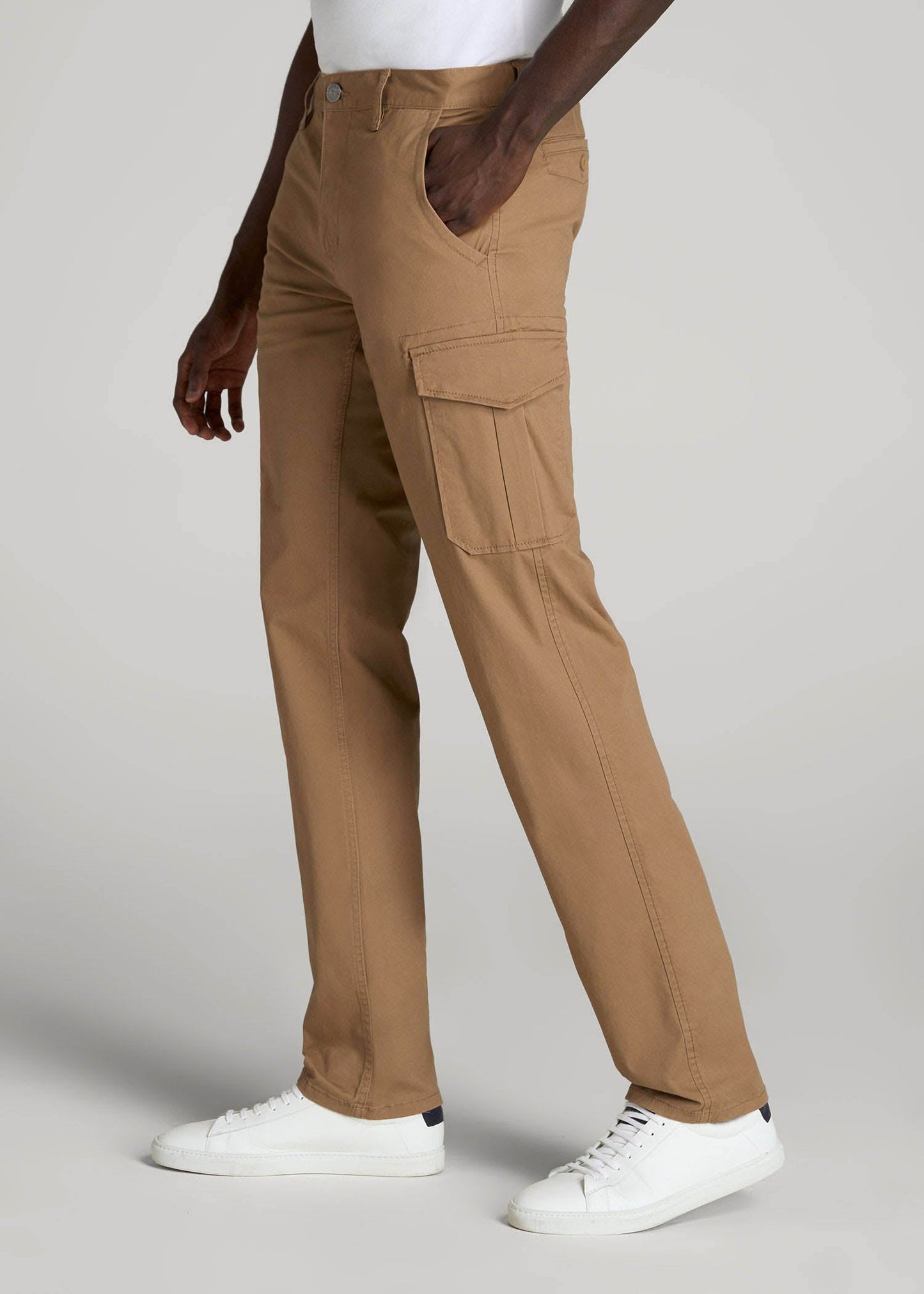 American Tall Men Stretch Twill SLIM-FIT Cargo Pants for Tall Men in Russet Brown