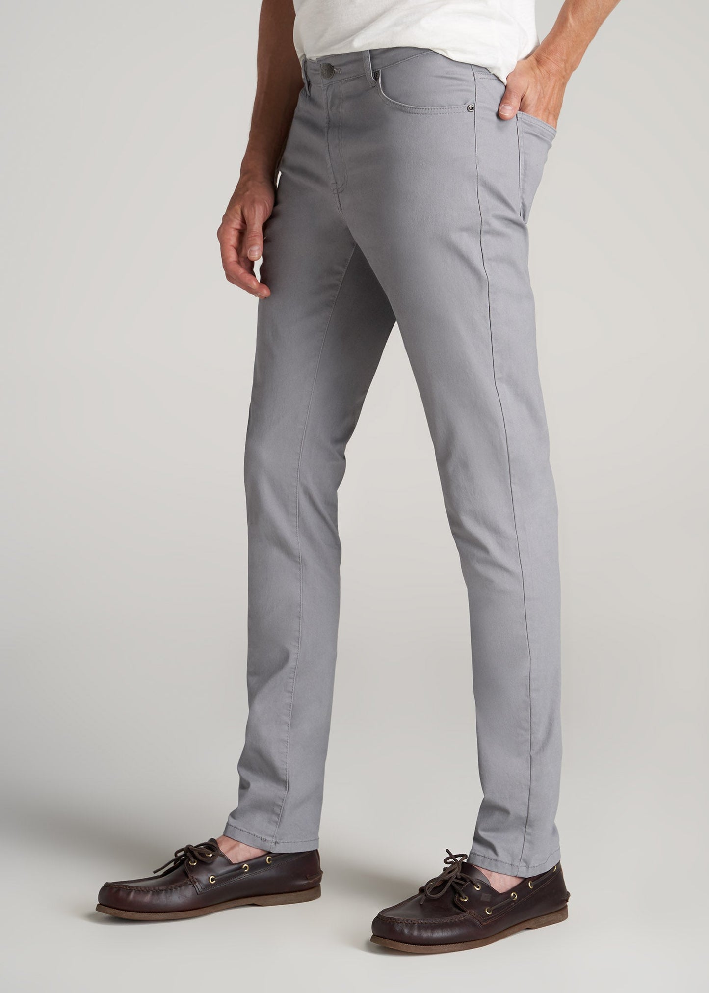American Tall Men Carman TAPERED Fit Five Pocket Pants for Tall Men in Pebble Grey
