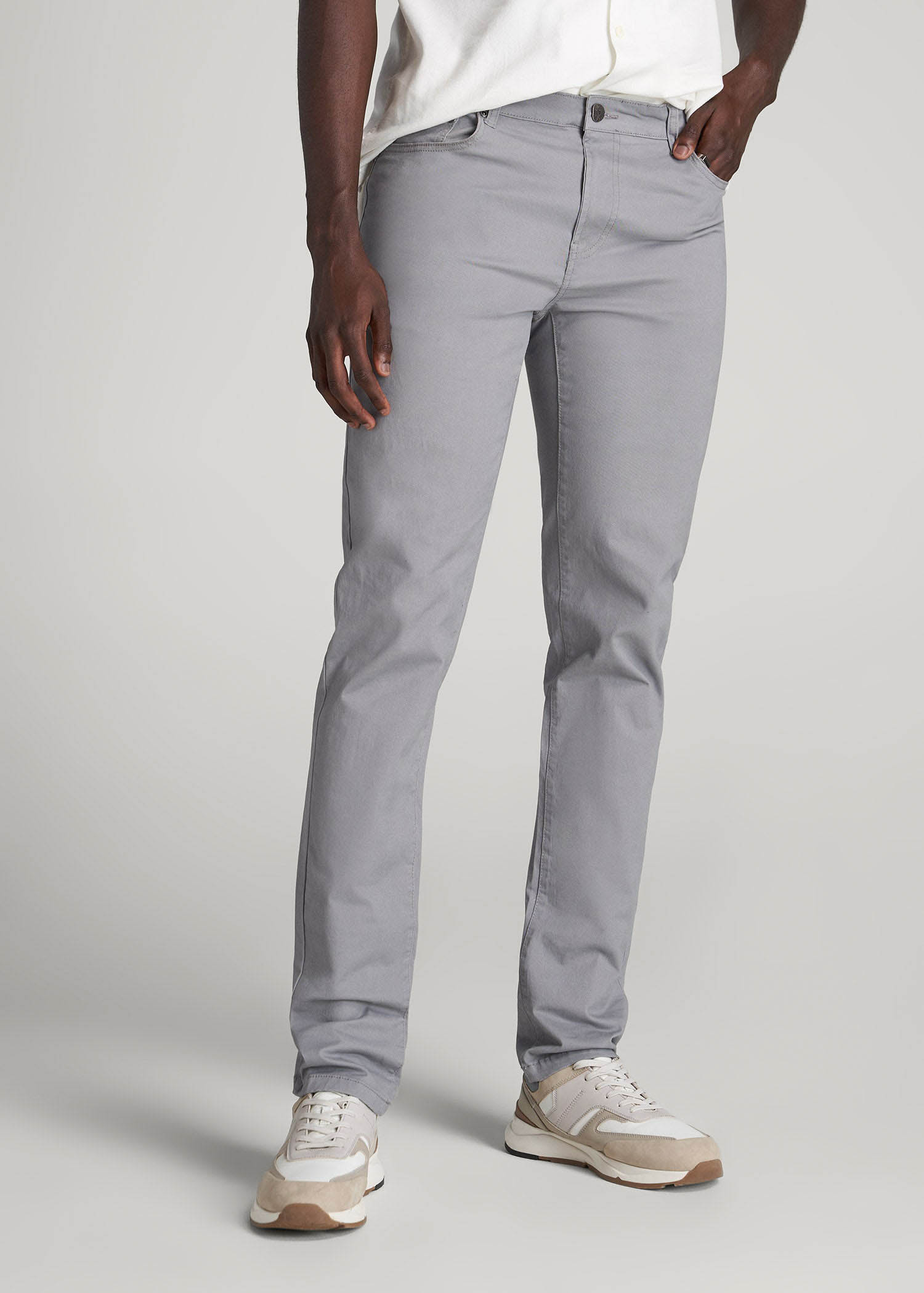 American Tall Men Dylan Slim Fit Five-Pocket Pants For Tall Men in Pebble Grey