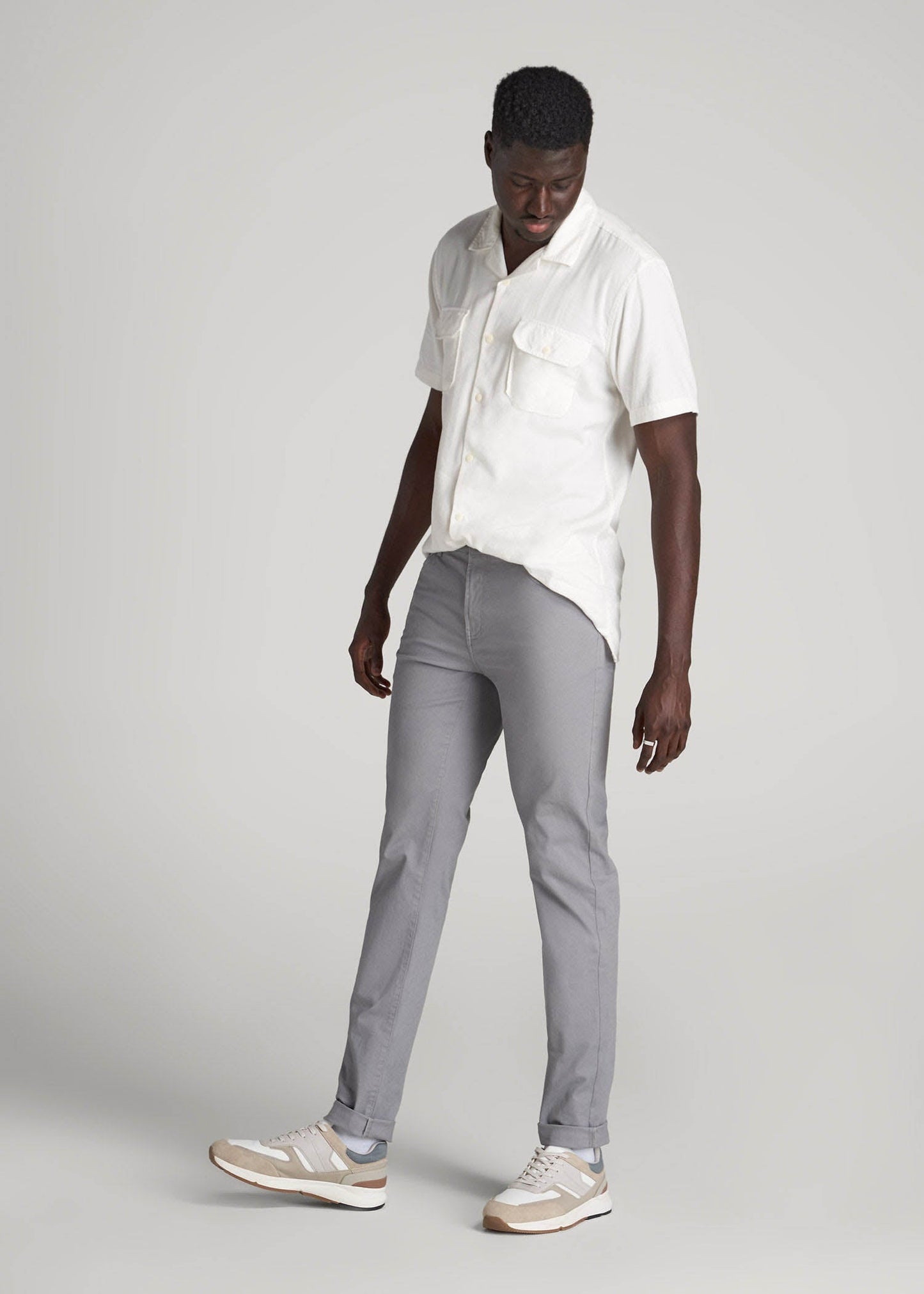 American Tall Men Dylan Slim Fit Five-Pocket Pants For Tall Men in Pebble Grey