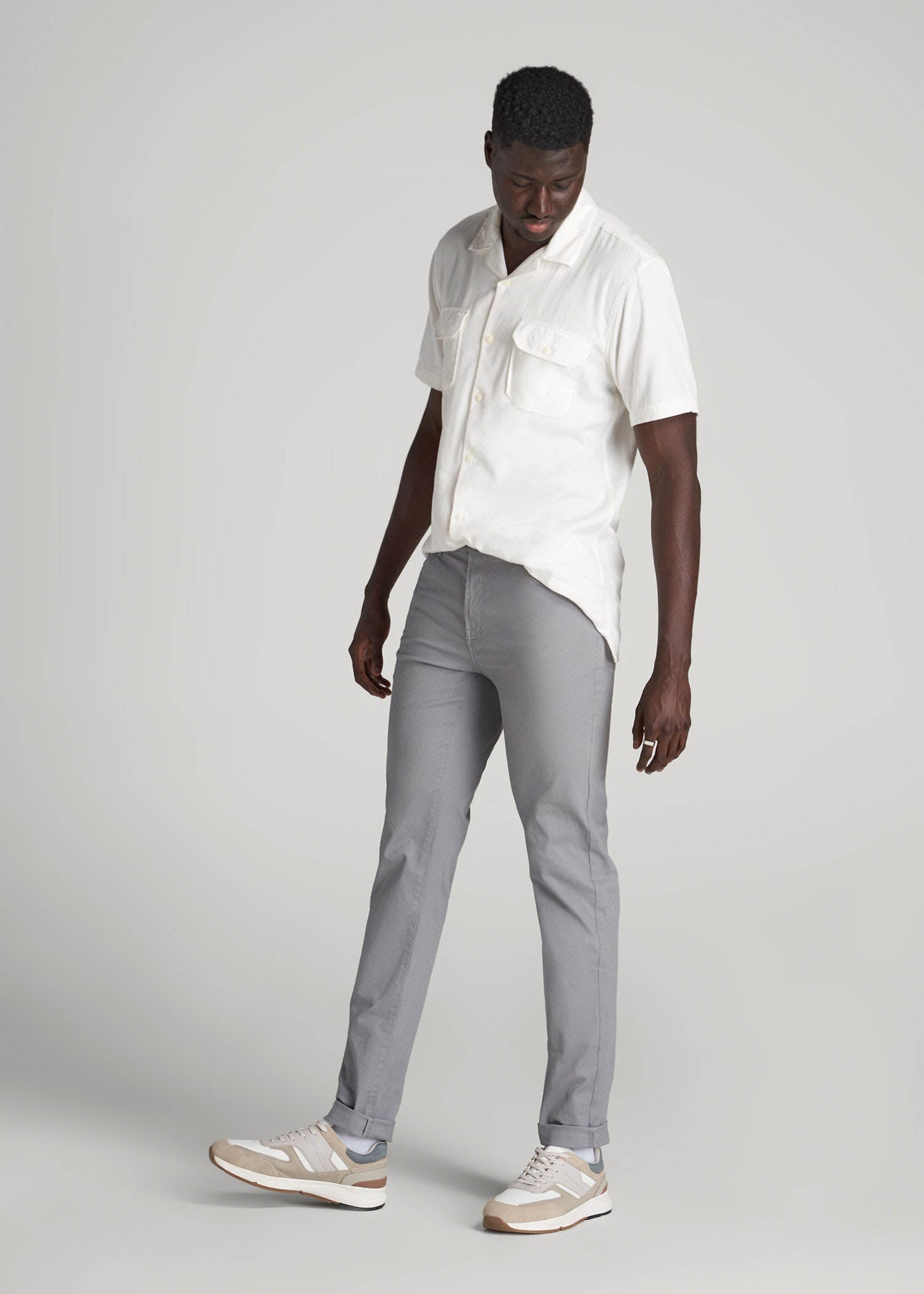 American Tall Men Dylan Slim Fit Five-Pocket Pants For Tall Men in Pebble Grey