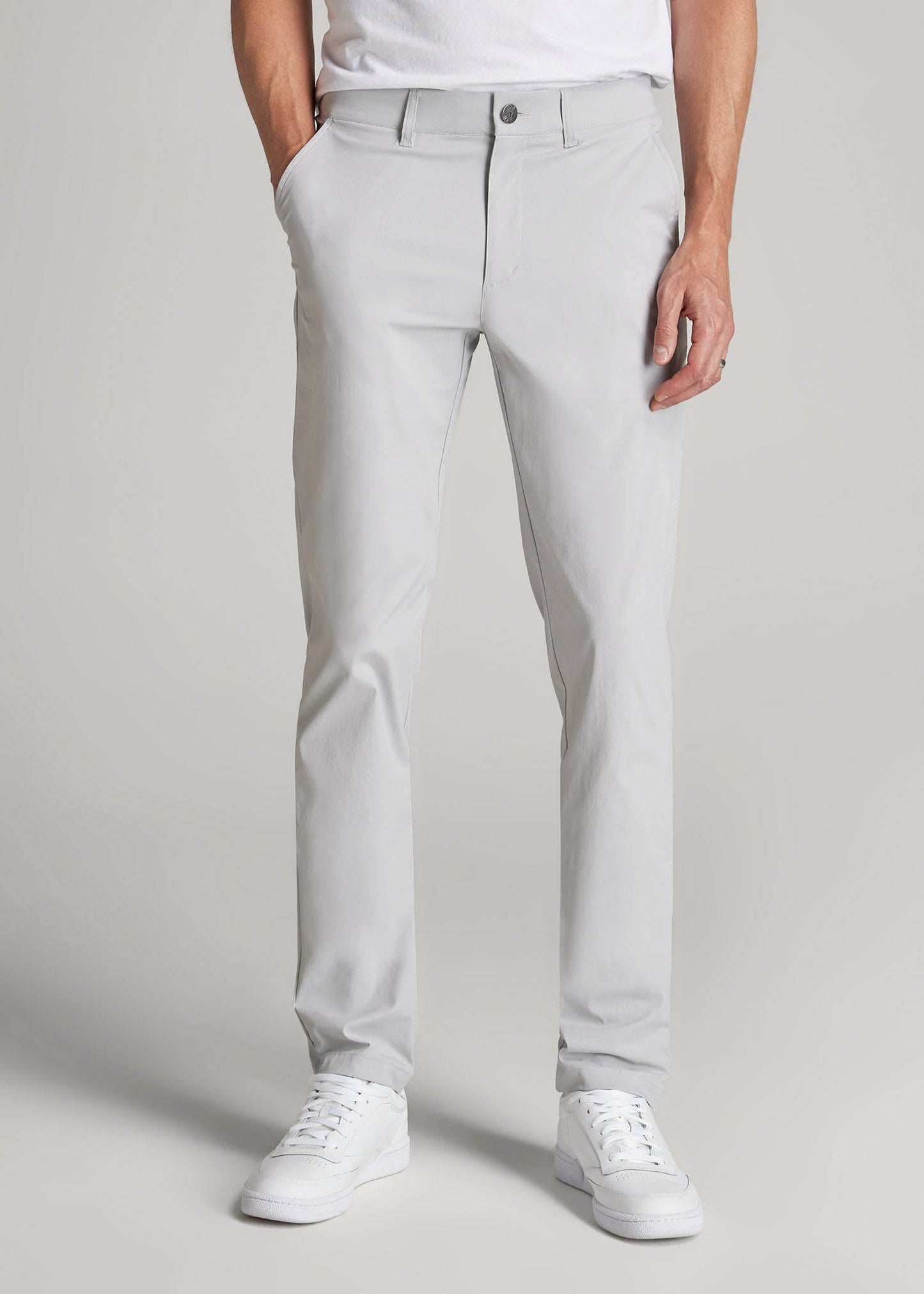 American Tall Men TAPERED FIT Traveler Chino Pants for Tall Men in Light Grey