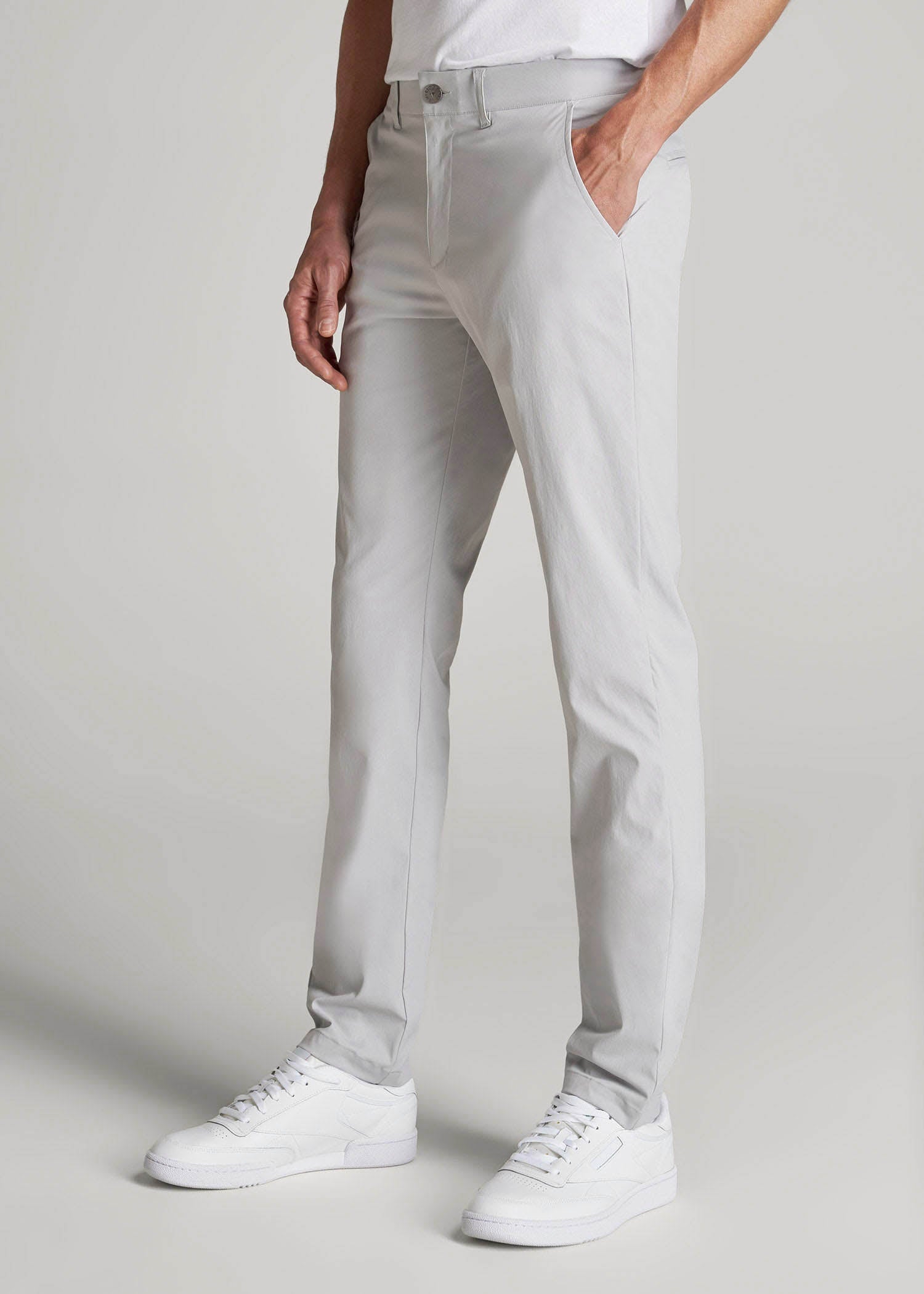 American Tall Men TAPERED FIT Traveler Chino Pants for Tall Men in Light Grey