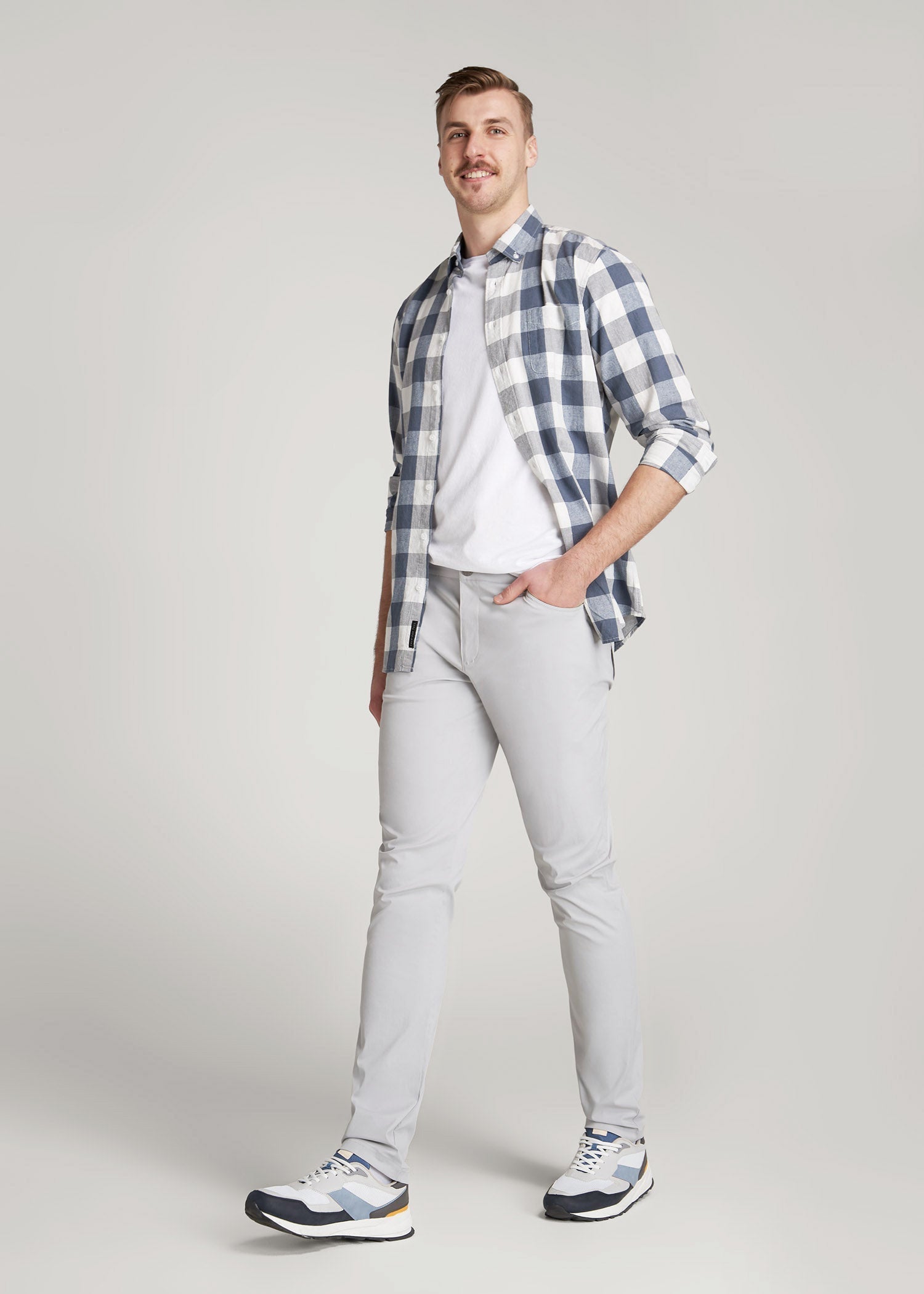 American Tall Men TAPERED-FIT Traveler Pants for Tall Men in Light Grey