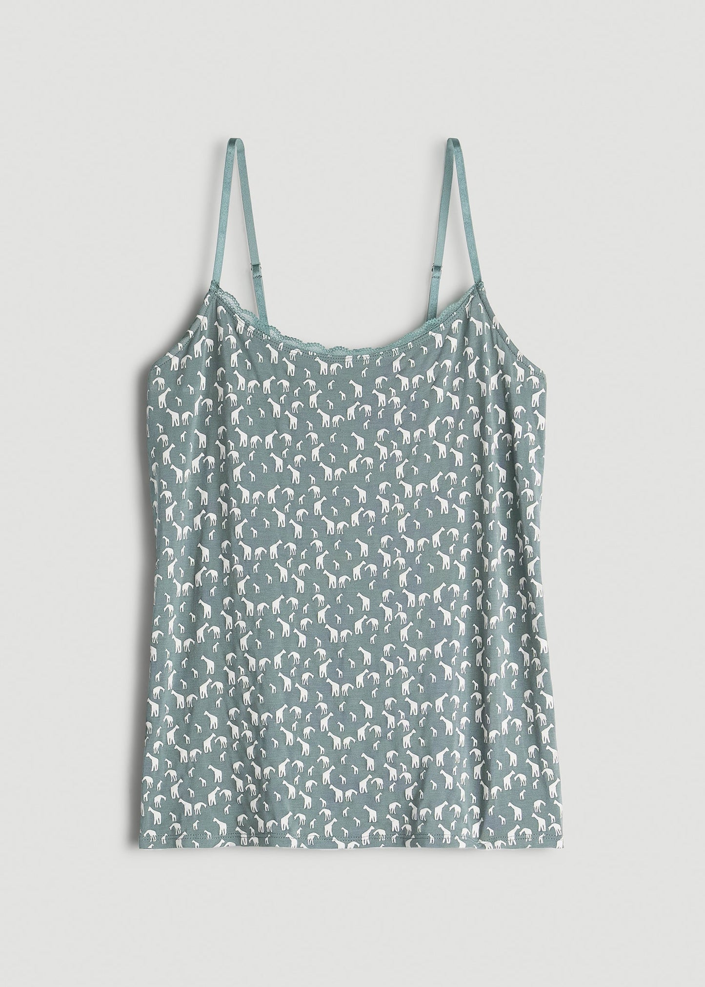 American Tall Men Lace Camisole Tank Top for Tall Women in Malachite Green Giraffe Print