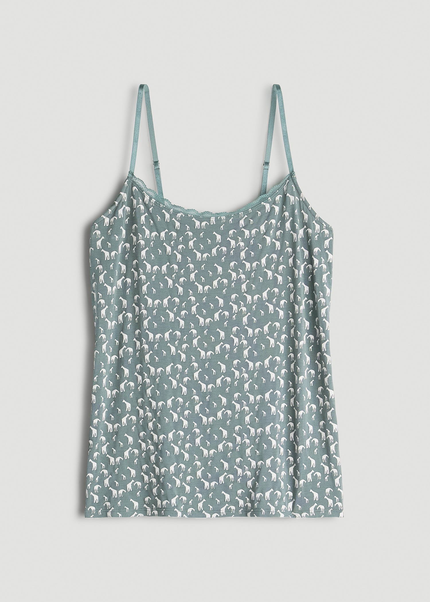 American Tall Men Lace Camisole Tank Top for Tall Women in Malachite Green Giraffe Print