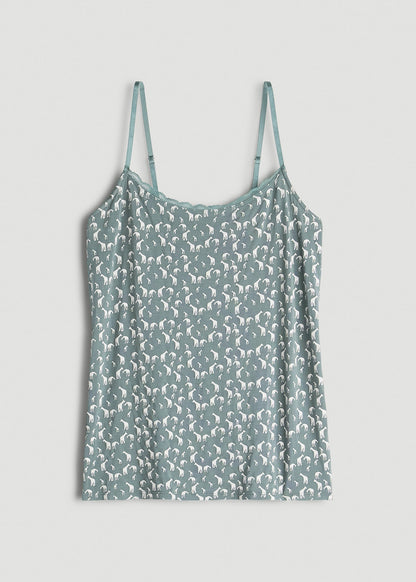American Tall Men Lace Camisole Tank Top for Tall Women in Malachite Green Giraffe Print