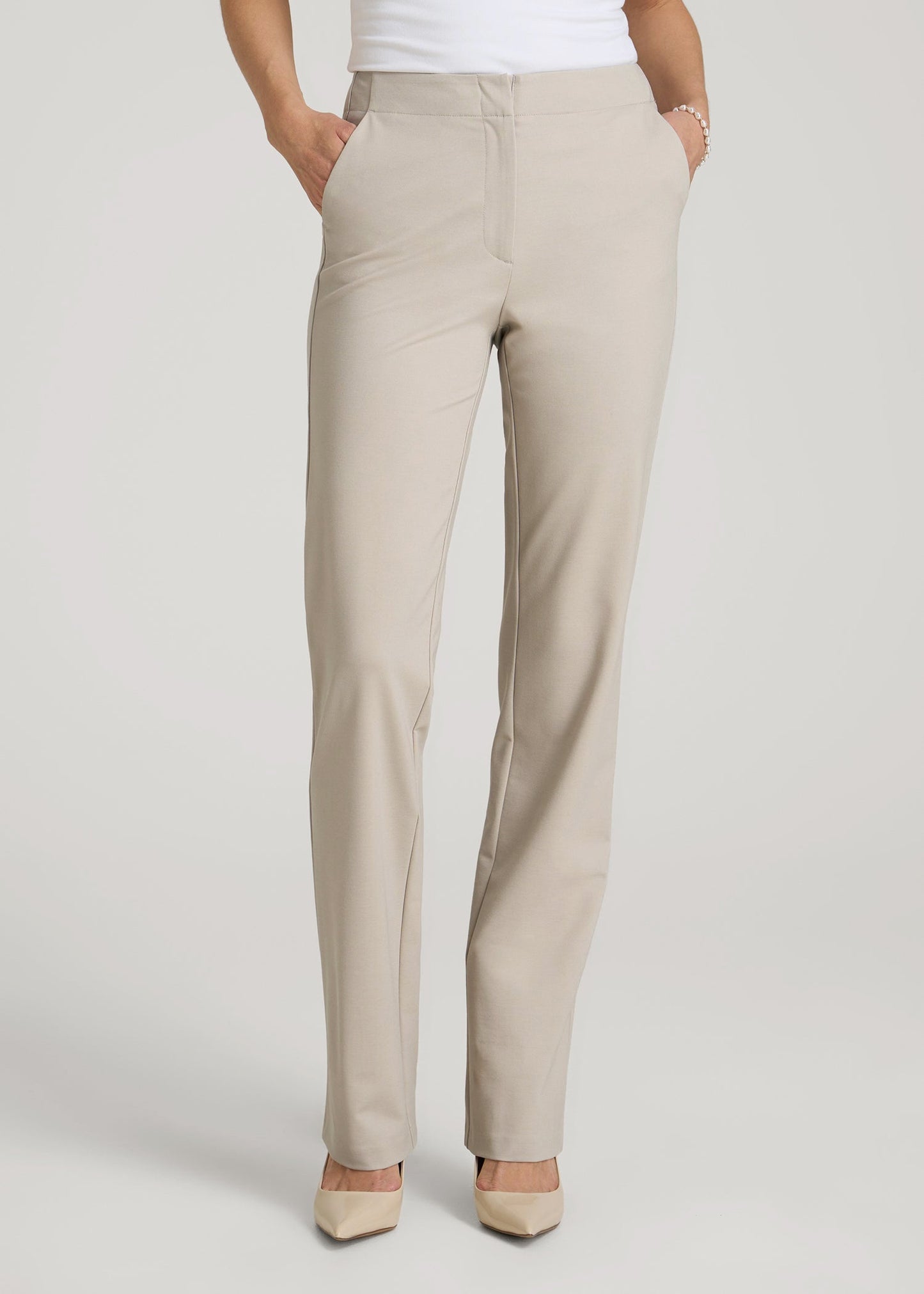 American Tall Women Freedom Flex Slim Straight Leg Dress Pants for Tall Women in Stone