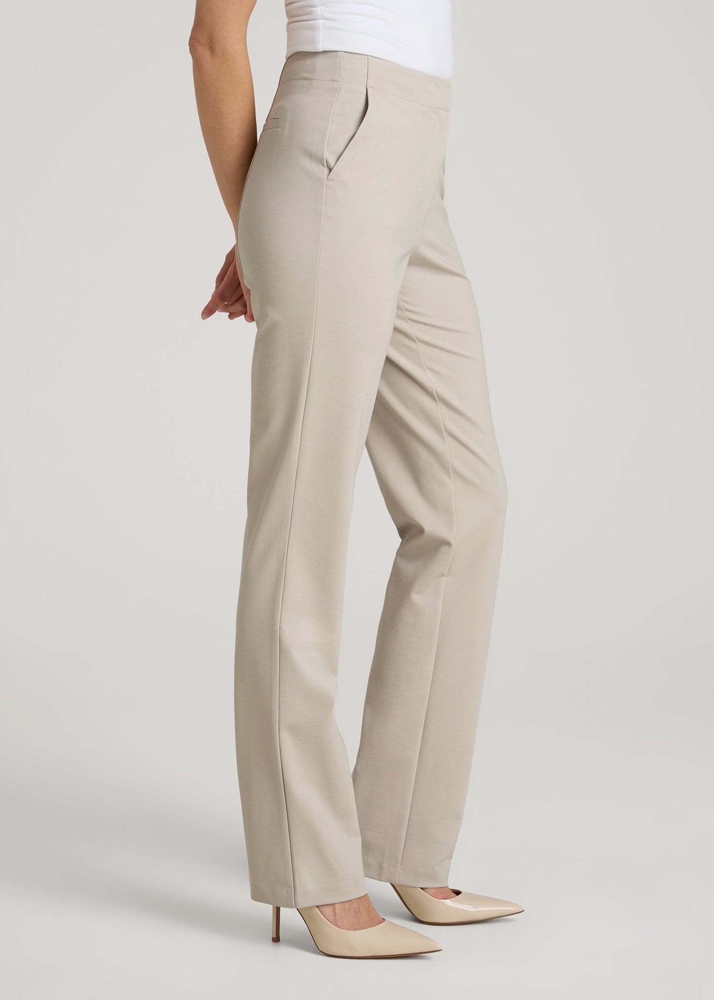 American Tall Women Freedom Flex Slim Straight Leg Dress Pants for Tall Women in Stone