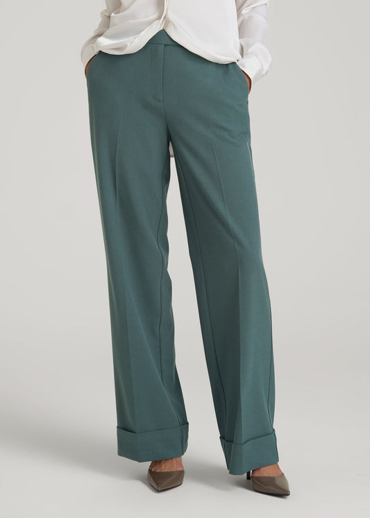 American Tall Women Wide-Leg Cuffed Pants for Tall Women in Balsam Green