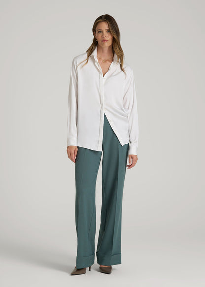 American Tall Women Wide-Leg Cuffed Pants for Tall Women in Balsam Green