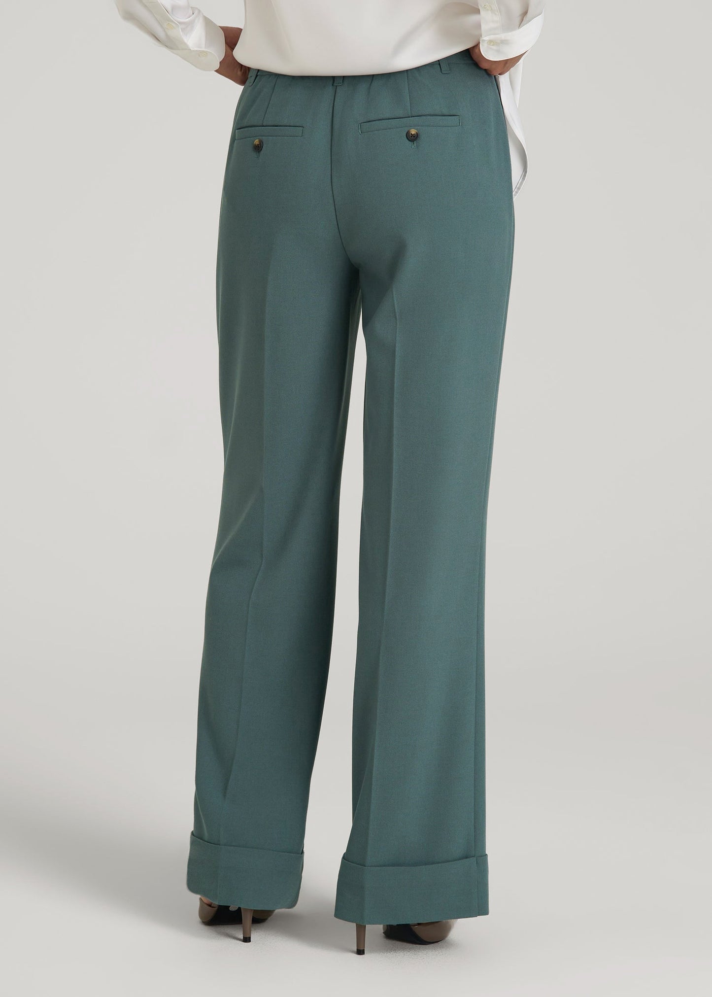 American Tall Women Wide-Leg Cuffed Pants for Tall Women in Balsam Green