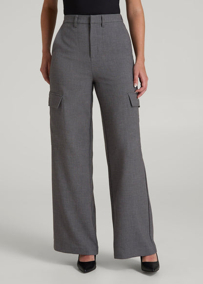 American Tall Women|Men Cargo Wide Leg Dress Pants for Tall Women in Graphic Charcoal
