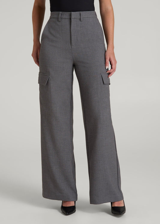American Tall Women|Men Cargo Wide Leg Dress Pants for Tall Women in Graphic Charcoal