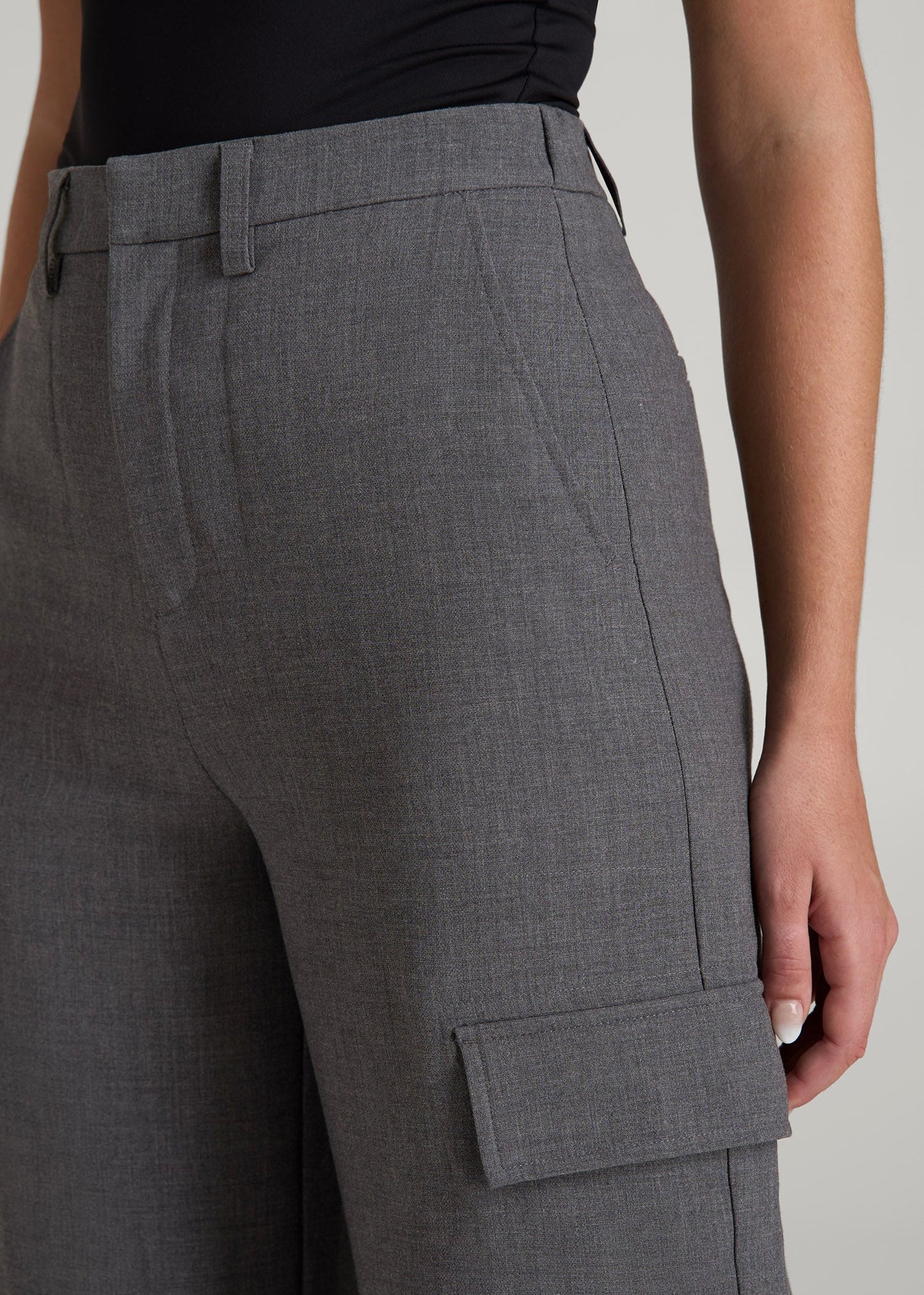 American Tall Women|Men Cargo Wide Leg Dress Pants for Tall Women in Graphic Charcoal